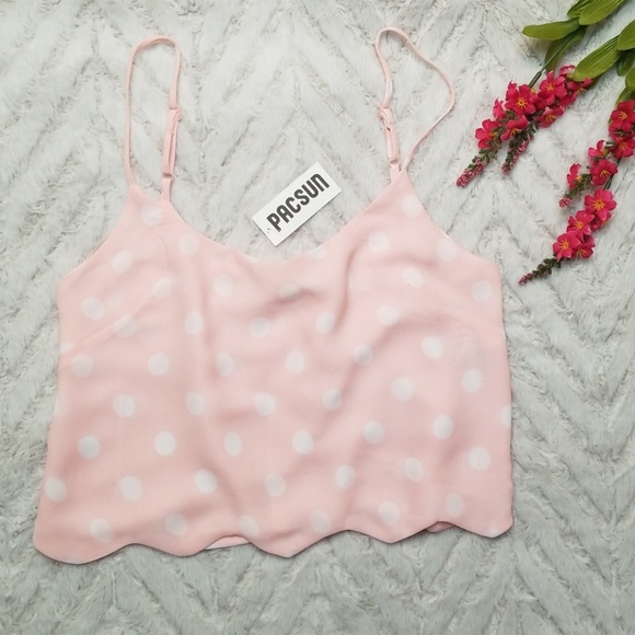 PacSun Tops - New Pacsun LA Hearts Pink and White Polka Dot Cami
